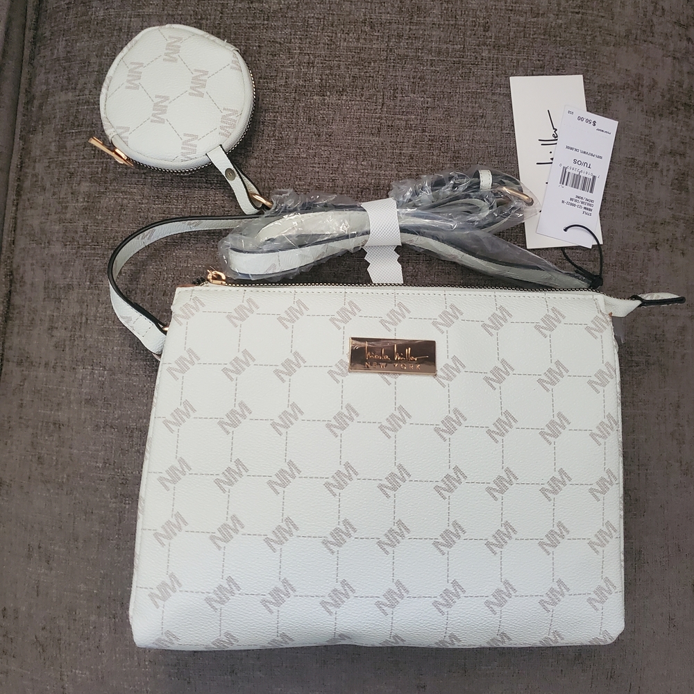 Nicole Miller White Crossbody Bag With Matching Change Purse